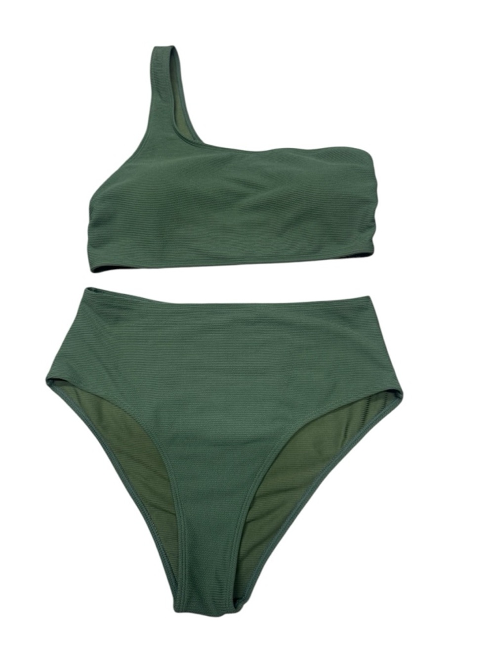 One-Shoulder High-Waist Bikini Set - Olive Green